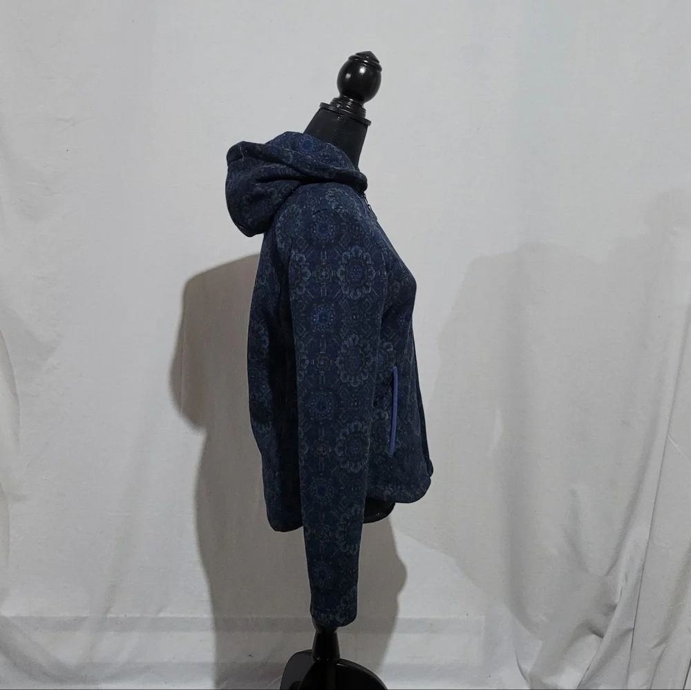 Sherpa jacket hoodie coat mid layer athletic outdoor paisley sustainable blue - Picture 3 of 16